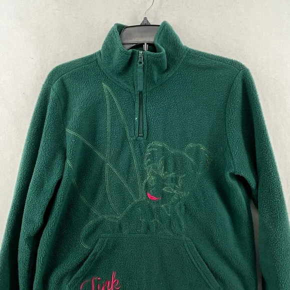 Disney Tinkerbell Pullover Fleece Sweatshirt Womens Sz S Green 1/4 Zip Mock Neck - Picture 6 of 11